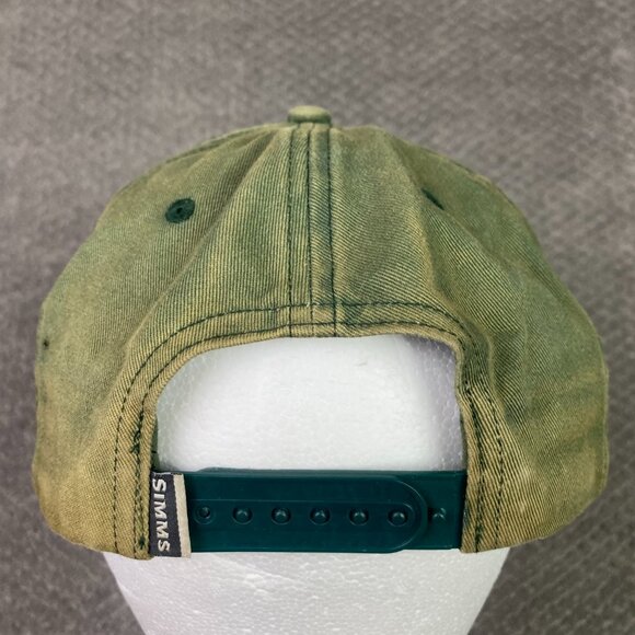 Simms Fishing Snapback Hat Cap Green Cotton with Leather Patch Distressed Faded - Picture 7 of 14
